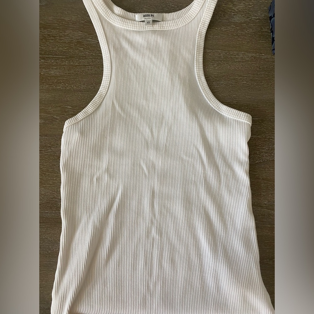 Agolde White Ribbed Tank Top
